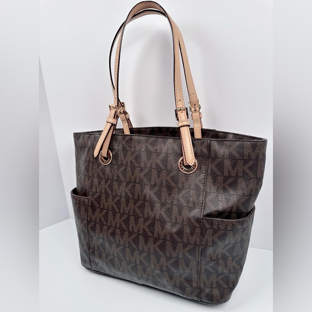 Michael Kors Charlotte Top Zip Tote  Signature Shoulder Bag /Brown - Picture 3 of 10